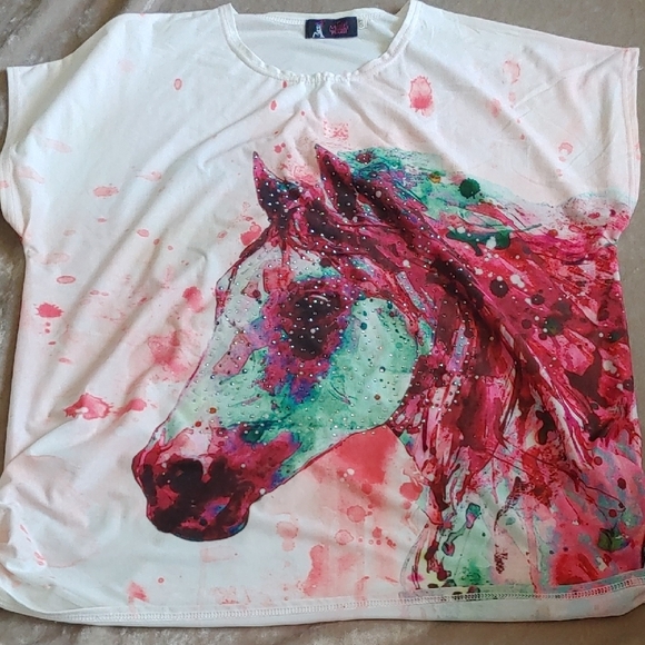 Model France Horse Print Sleeveless Shirt Sz 1X - Picture 1 of 8